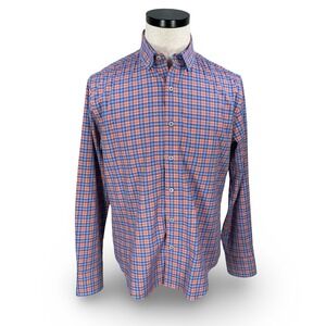 TWILLORY Untuckable Mens Plaid Button Down Shirt Blue Coral Size M